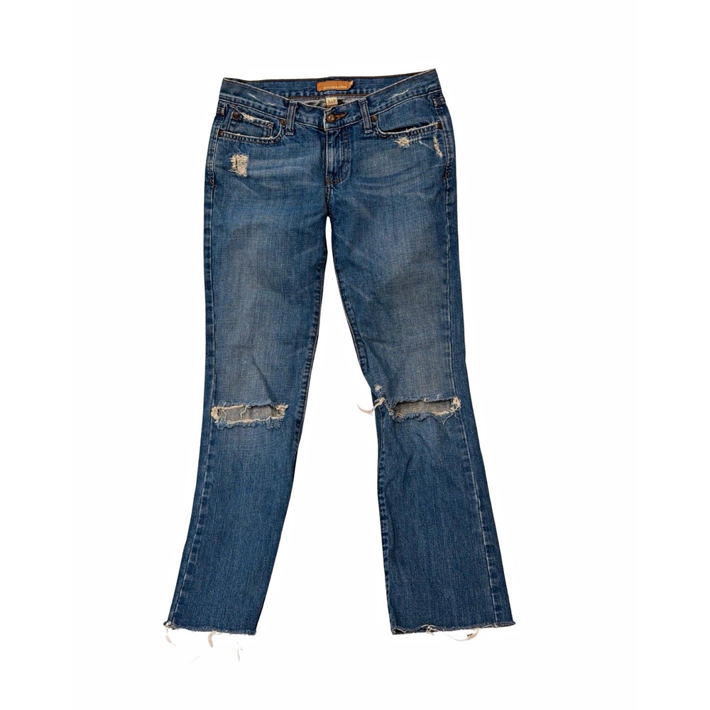 Abercrombie & Fitch Women's Slim Straight Jeans Blue Medium Wash Distressed 4